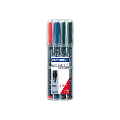 4007817319123-STAEDTLER Lumocolor 318 - Pack de 4 marqueurs permanents (format spécial) - pointe fine - couleur-Avant-0