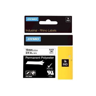 0071701184849-Dymo - Ruban d'étiquettes polyester auto-adhésives - (19 mm x 3,5 m) - fond blanc écriture noir-Avant-0
