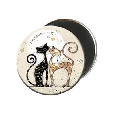 3700572713199-Kiub Bug Art - Magnet rond en verre - Chat amoureux-Avant-0