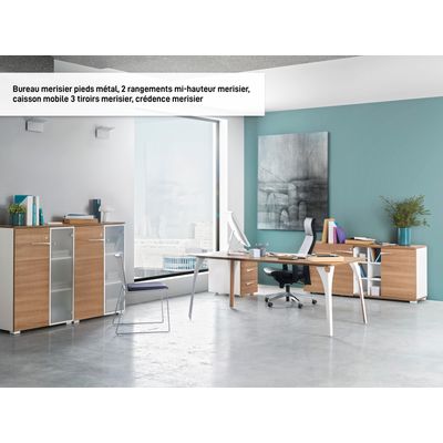 3483600600066-Bureau XENON - 190 cm - Pieds métal - Merisier italien--1