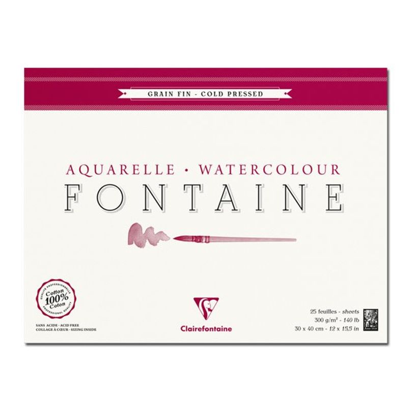 3329680964158-Clairefontaine Fontaine - Bloc de papier aquarelle grain fin - 30 x 40 cm - 25 feuilles - 300 -P_96415_1-0