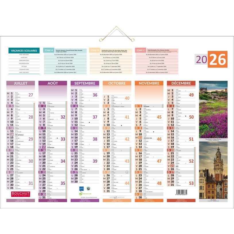 3592930026672-Calendrier bancaire année civile BOUCHUT "4 Saisons" 40,5 x 55 cm Pefc 70 %--1
