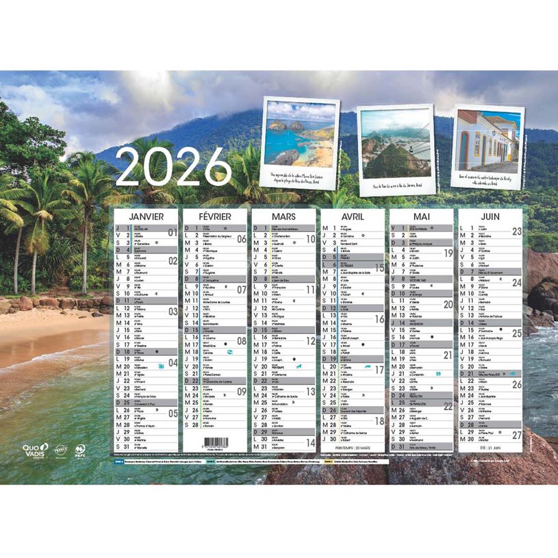 3371010201365-Quo Vadis - Calendrier Fantaisie 6 mois par face - 55 x 40,5 cm - évasion--0