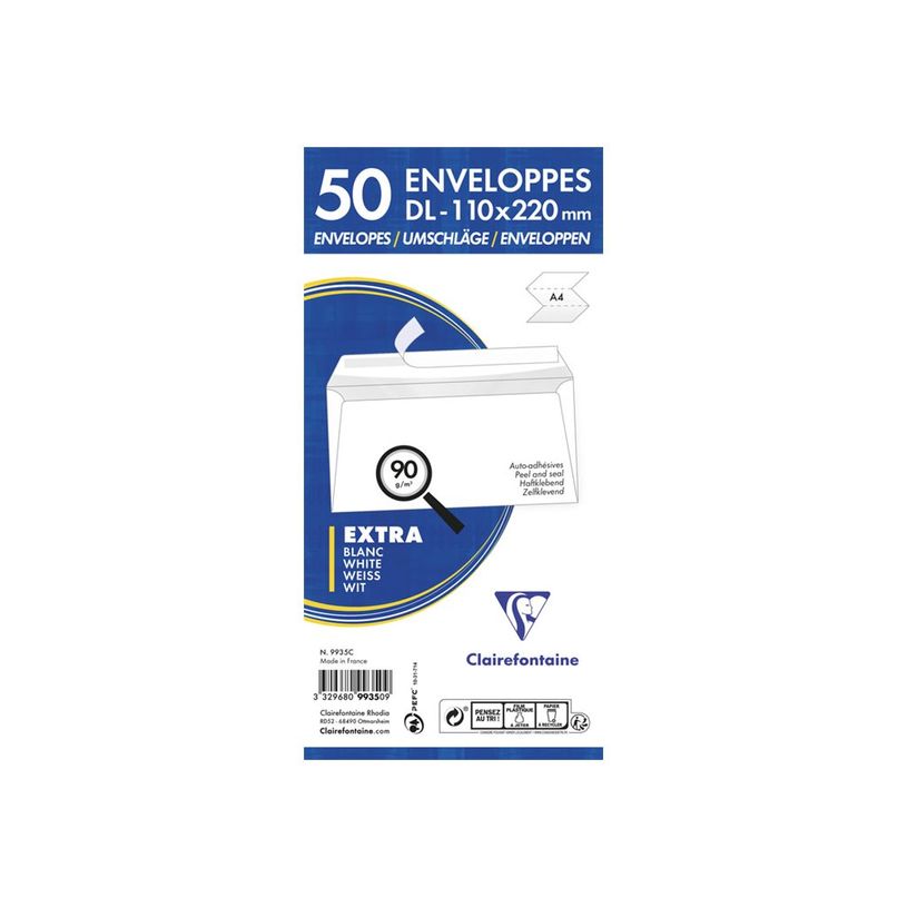 3329680993509-Clairefontaine - enveloppe - International DL (110 x 220 mm) - côté ouvert - blanc extra-P_300007013_3-2