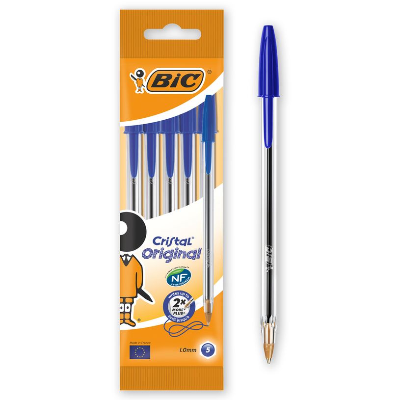 0070330100749-BIC Cristal - 5 Stylos à bille - bleu - pointe moyenne-P_300028293_1-0