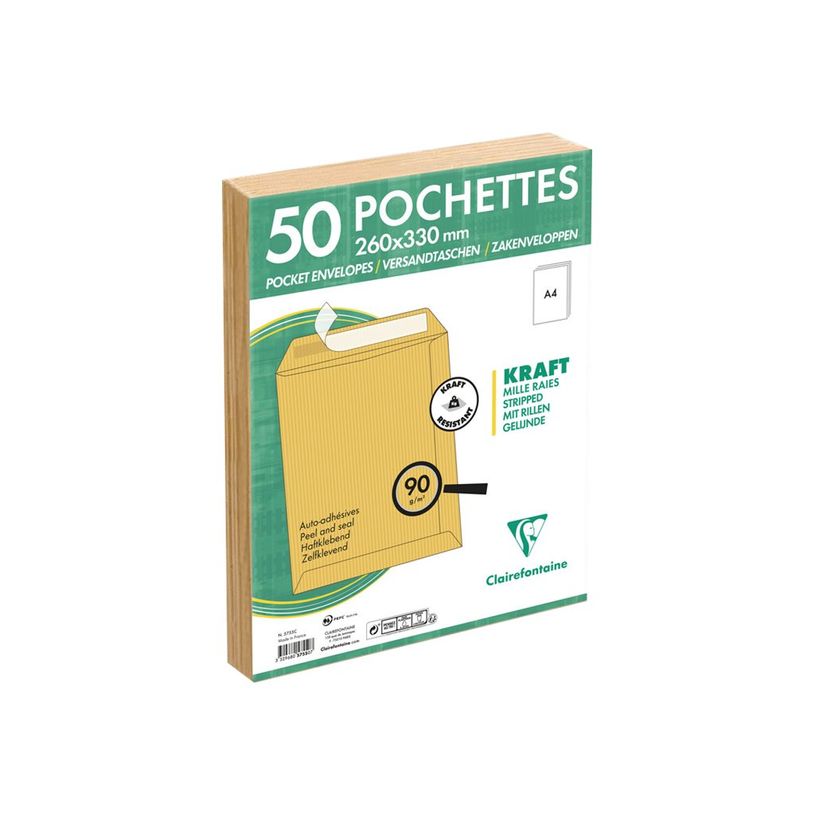 3329680575507-Clairefontaine - enveloppe - taille 24 - 260 x 330 mm - extrémité ouverte - brun - pack -P_300038137_3-2