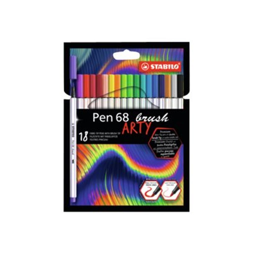 4006381566940-STABILO Pen 68 Brush ARTY - 18 Feutres de coloriage - couleurs assorties-P_300040356_1-0