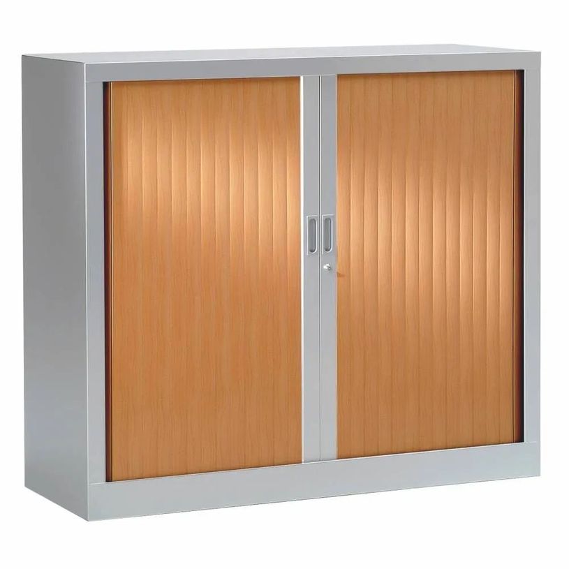 0403000547696-Armoire basse monobloc à rideaux - 105x120x45cm - Gris/merisier-P_300054769_1-0