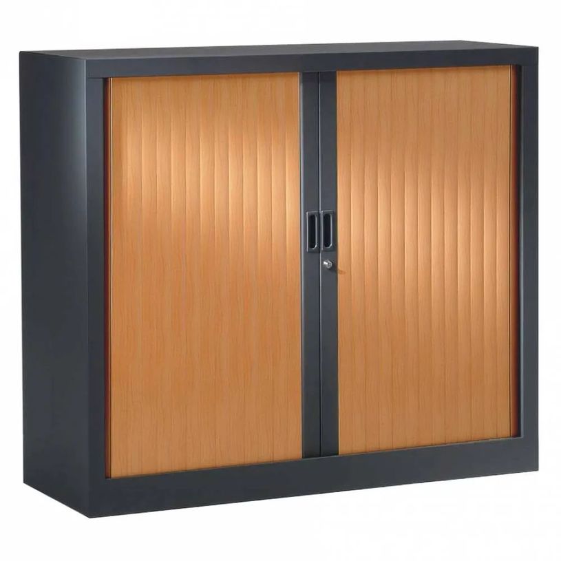 0403000547702-Armoire basse monobloc à rideaux - 105x120x45cm - noir/merisier-P_300054770_1-0