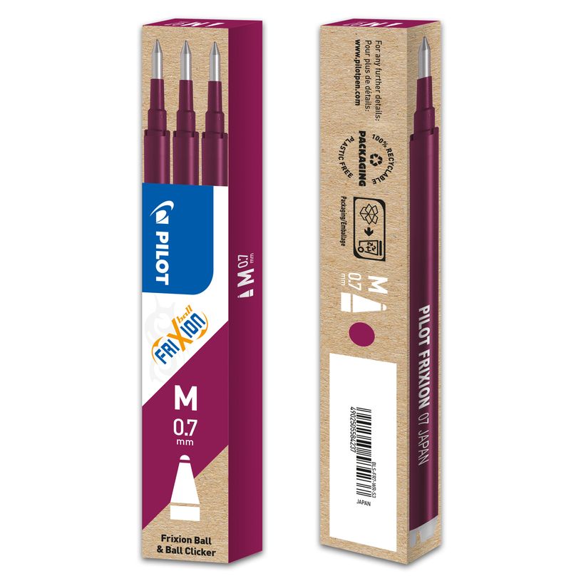4902505584237-Pilot Frixion Ball - 3 Recharges pour rollers effaçables - 0,7 mm - bordeaux-P_400000404_2-1