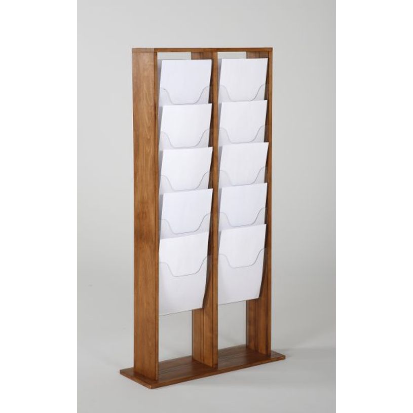 3660412028435-Promocome - Présentoir de journaux de sol - 2 x 5 compartiments A4 - bois foncé-P_400001428_2-1
