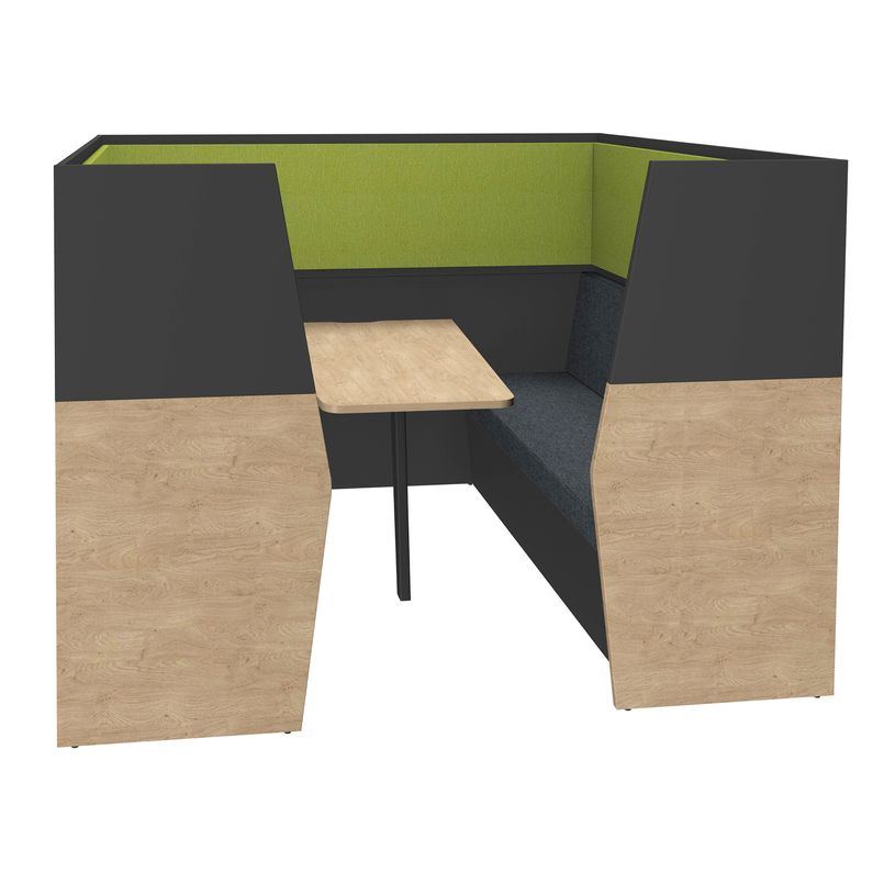 3253310169982-Box acoustique IN'TEAM - L210 x H 150 x P170 cm - 6 places avec table - structure chêne clair et car-P_400001894_1-0