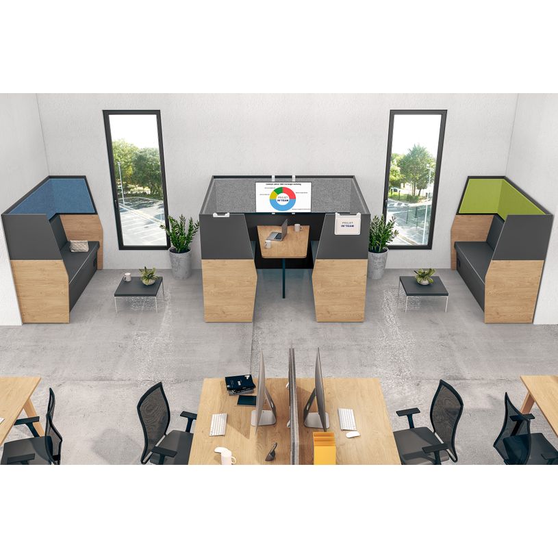 3253310169999-Box acoustique IN'TEAM - L210 x H 150 x P170 cm - 6 places avec table - structure chêne gris et -P_400001895_4-3