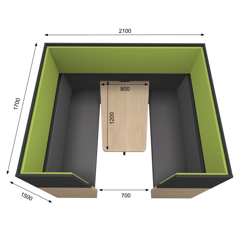 3253310169999-Box acoustique IN'TEAM - L210 x H 150 x P170 cm - 6 places avec table - structure chêne gris et -P_400001895_5-4