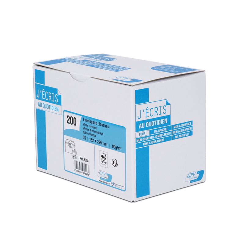 3250650033089-GPV - 200 Enveloppes C5 162 x 229 mm - 90 gr - sans fenêtre - blanc - bande adhésive ouv-P_400002459_1-0