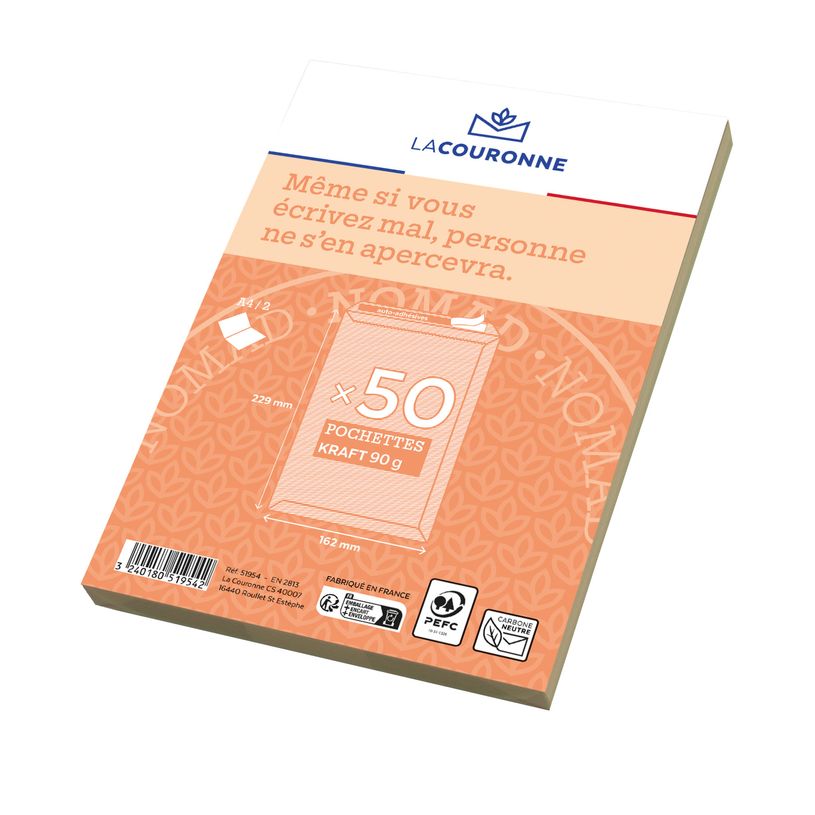 3240180519542-La Couronne - 50 Pochettes  C5 162 x 229mm - 90 gr - sans fenêtre - brun - bande auto-adh-P_400002480_2-0