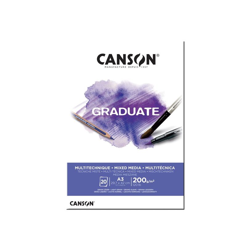 3148950021212-Canson Graduate Mixed Media - Bloc dessin - 20 feuilles - A3 - 200 gr-P_400005347_1-0