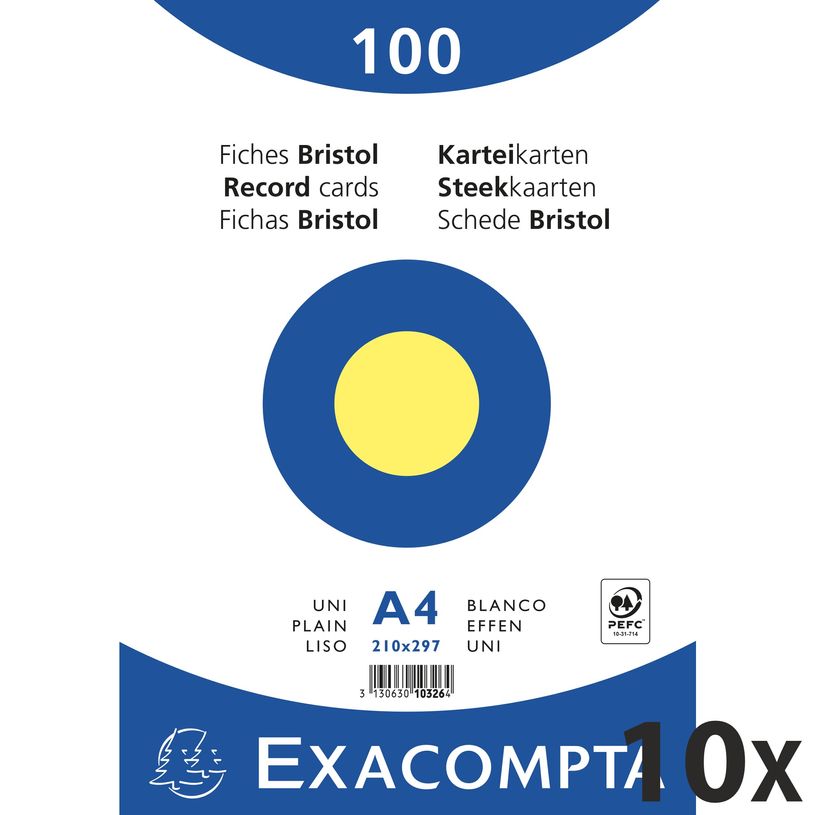 3130632103262-Exacompta - 10 Packs de 100 Fiches Bristol - A4 - unies - non perforées - jaune-P_400005598_1-0