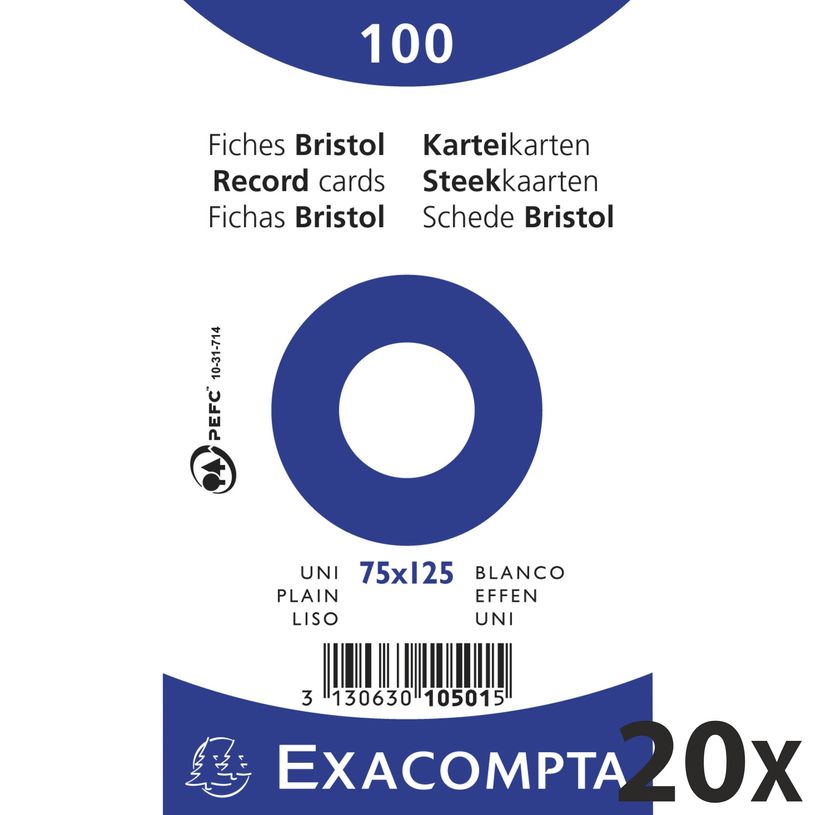 3130631105014-Exacompta - 20 Packs de 100 Fiches Bristol - 7,5 x 12,5 cm - unies - non perforées - blan-P_400005601_1-0