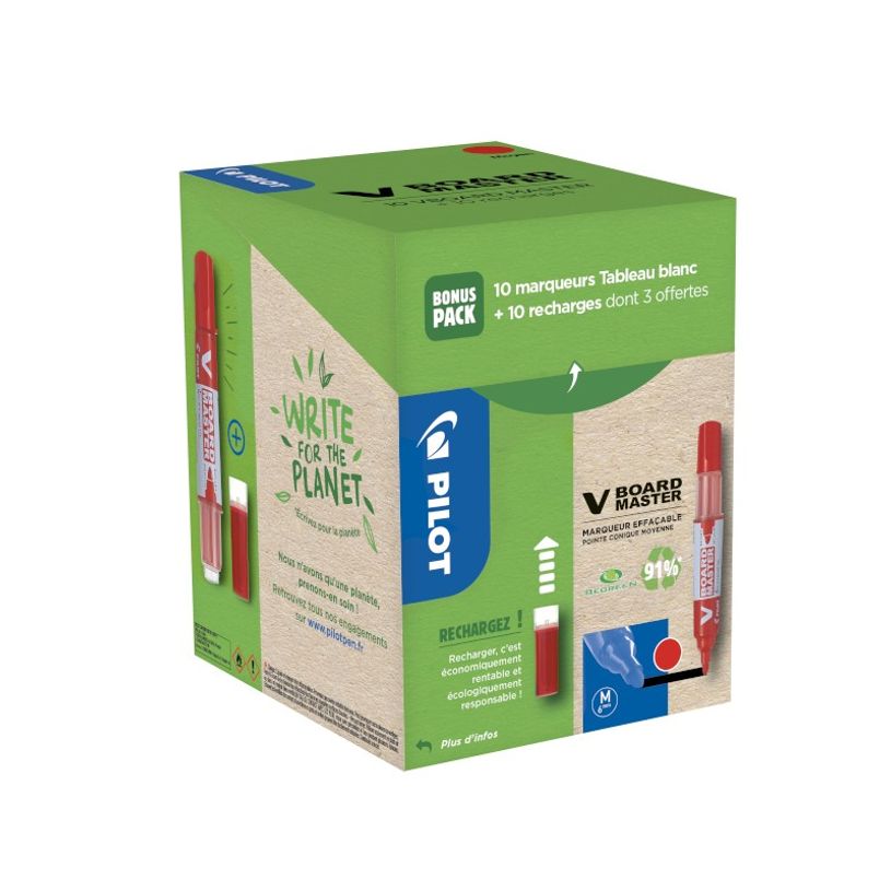 3131910556299-Pilot V BOARD MASTER - Pack de 10 Marqueurs effaçables + 10 Recharges - pointe ogive - ro-P_400005728_1-0