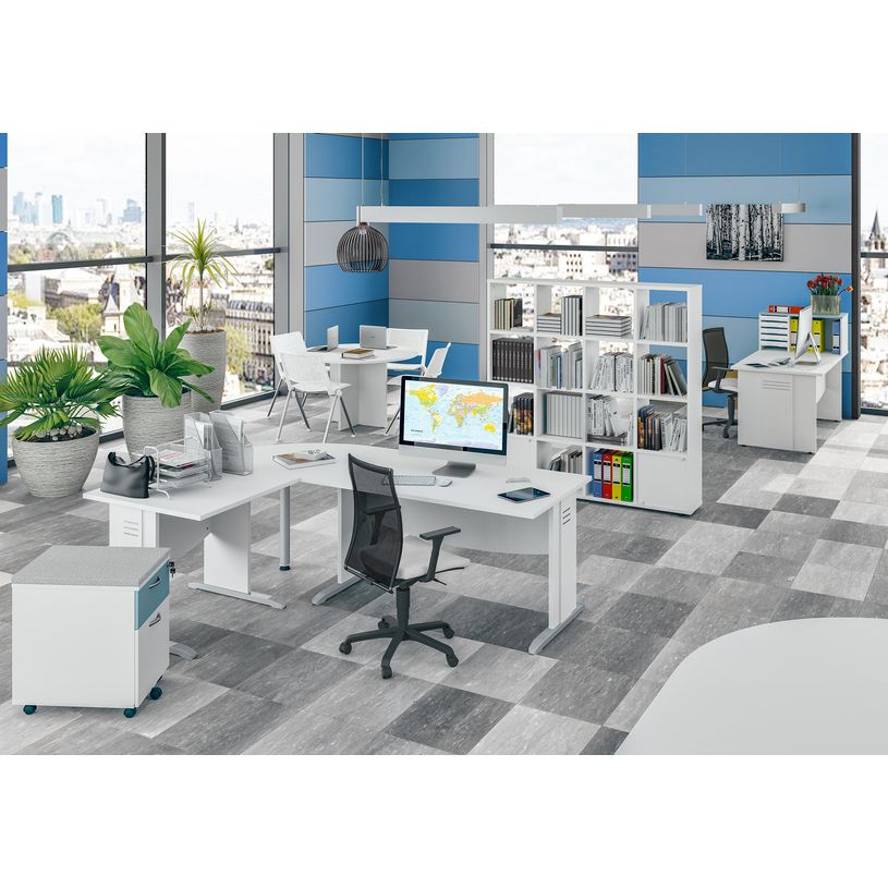 3253310174849-Bureau droit DUAL - L120 - Pieds blanc - plateau imitation Chêne clair-P_400008968_3-1