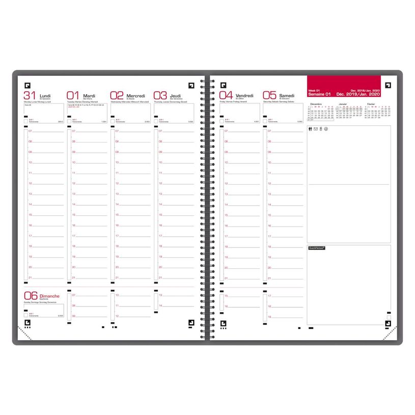 3147280057571-Agenda spiralé à élastique My Fab - 1 semaine sur 2 pages - 15 x 21 cm - violet - Oxford--1