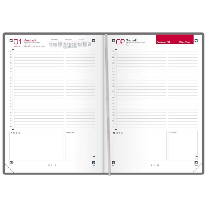 3147280123535-Agenda à élastique Flowers - 1 jour par page - 15 x 21 cm - rose - Oxford--1