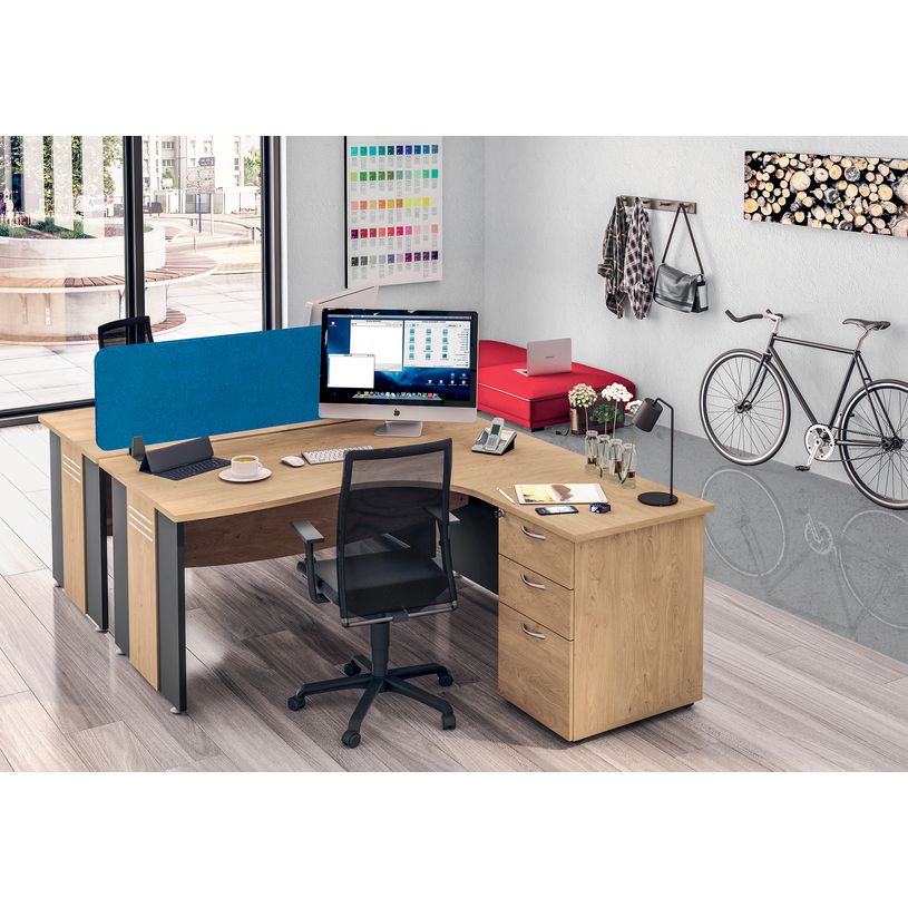 3253310175624-Bureau compact à gauche DUAL - L180 cm - Pieds blanc - plateau imitation Erable (Pieds de renfort ou caisson bout de bureau obligat-P_400009109_3-1