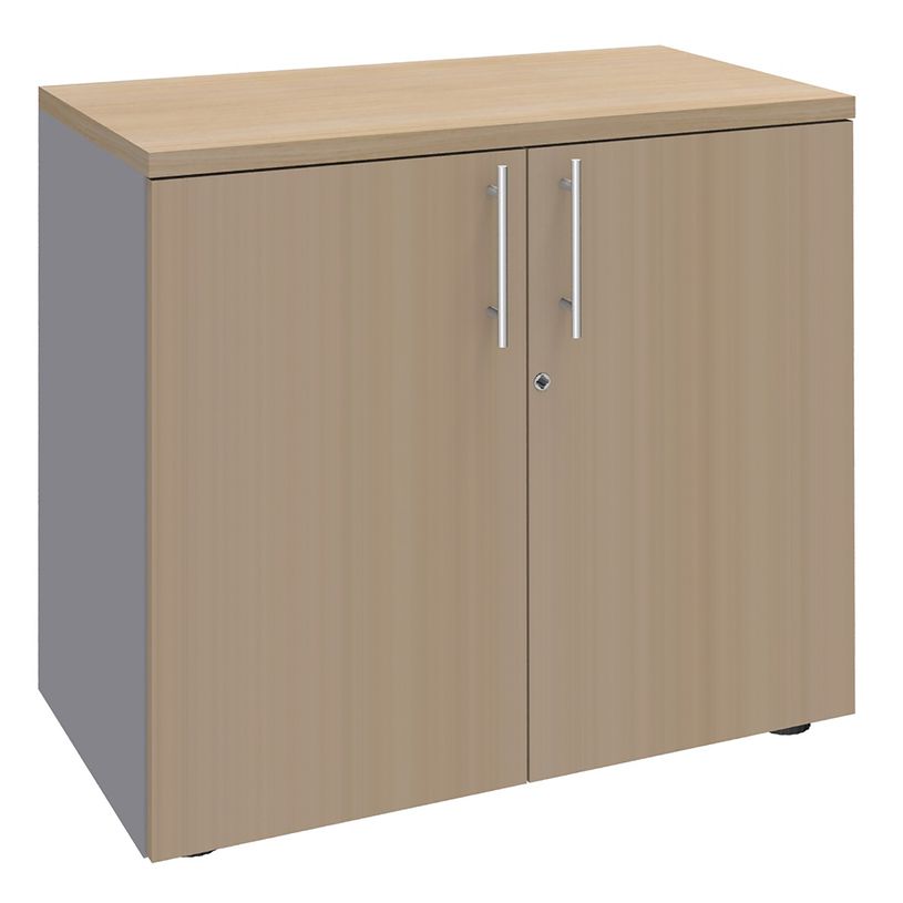 0404000123996-Armoire basse IRIS - H72 x L80 x P47 - 2 portes - Corps aluminium - Dessus et portes imita-P_400012399_1-0
