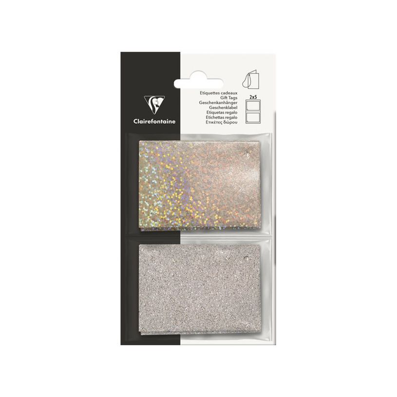 3329686170690-Clairefontaine - 10 Étiquettes cadeau - paillettes argentées/holographique - 8 x 16 cm-P_405110251_1-0