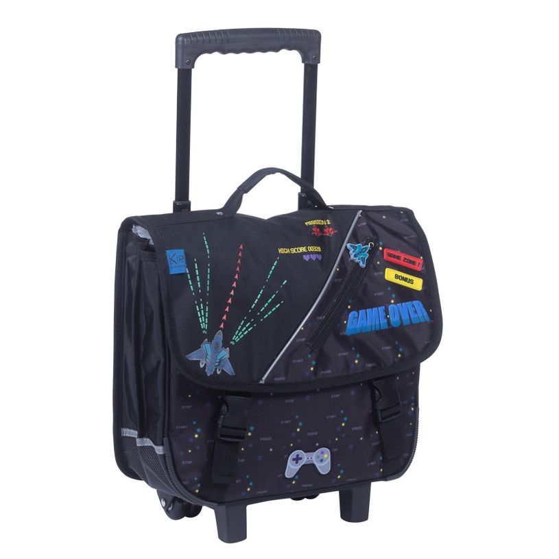 3661507024561-Cartable à roulettes KIP Game Over - 38 cm - 2 compartiments - noir - Kid'Abord-P_405115166_1-0