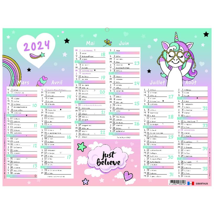 3664447138589-Calendrier Licorne - 7 mois par face - 21 x 26,5 cm - Oberthur-P_405132161_1-0