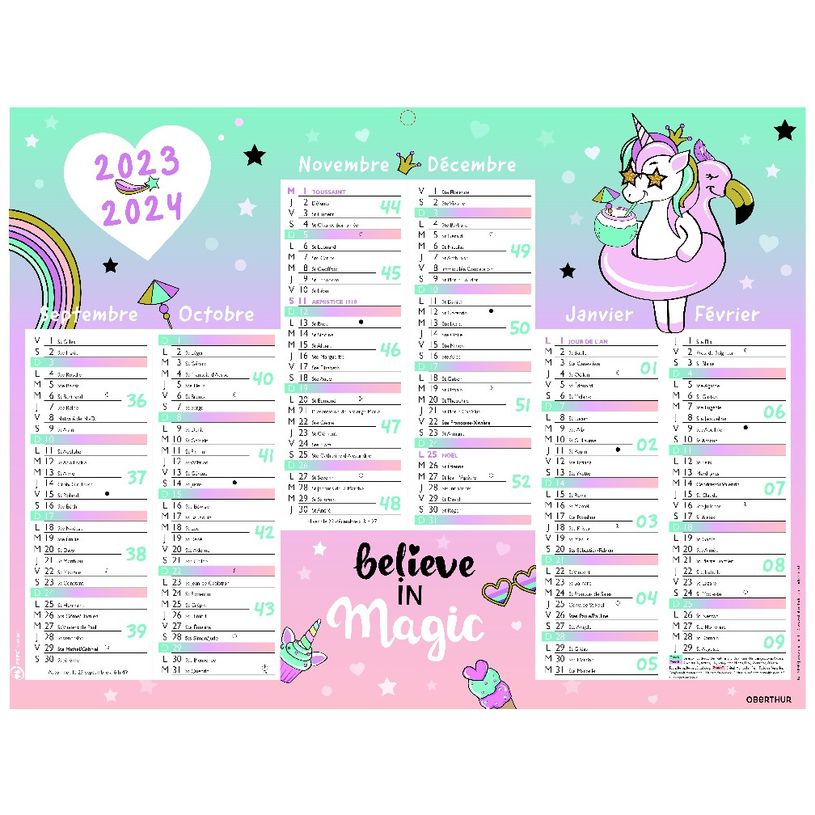 3664447138589-Calendrier Licorne - 7 mois par face - 21 x 26,5 cm - Oberthur-P_405132161_2-1
