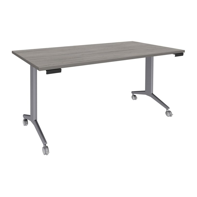 3253310160309-Table de réunion abattantes - L140 x P80 cm - pied alu - plateau imitation chêne gris-P_405133434_1-0