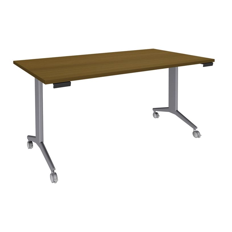 3253310269729-Table de réunion abattantes - L140 x P80 cm - pied alu - plateau imitation noyer -P_405133438_1-0