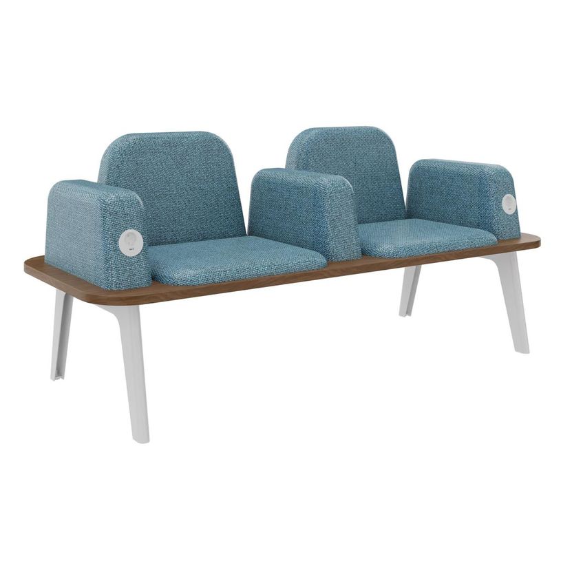 3253310179424-Banquette ILO - 2 places L172xP67cm -  blanc - structure noyer - tissu bleu guède-P_405134617_1-0