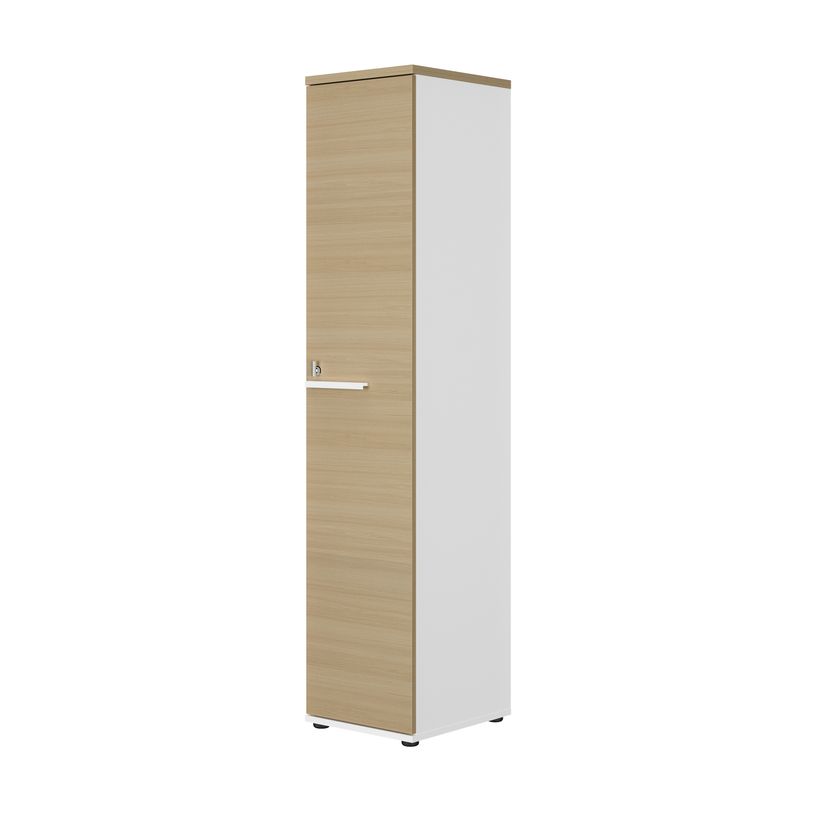 3483601098190-Colonne bibliothèque 1 porte CONNEXION - L40 x H187 x P45 - 4 étagères - Chêne/blanc-P_405137441_1-0