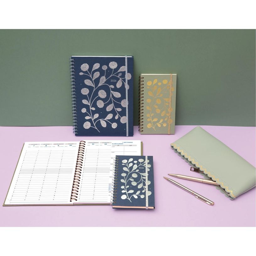 3660942082761-Agenda de poche spiralé Végétal Espace 16S - 1 semaine sur 2 pages -  9 x 16 cm - bleu - Exacompta--2