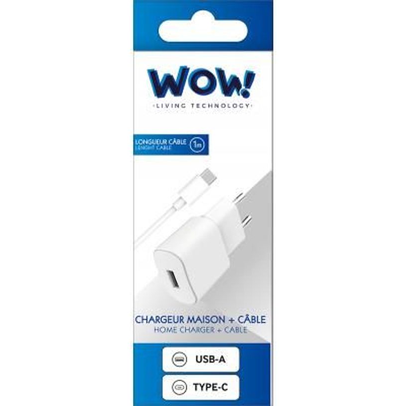 3571211504764-Wow - Kit Chargeur USB A 2.4A + Câble USB A / USB C - 1m - Blanc--3