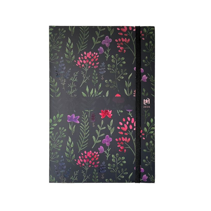 3147280267840-Agenda à élastique Flowers - 1 semaine sur 2 pages - 16 x 24 cm - nuit - Oxford--0