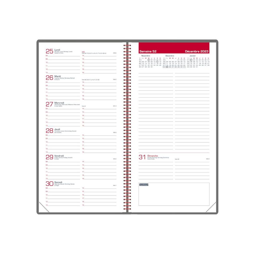 3147280267451-Agenda à élastique Office - 1 semaine sur 2 pages - 9 x 17 cm - gris/rouge - Oxford--1