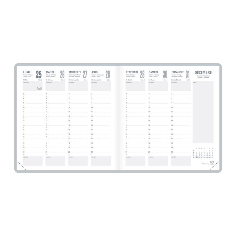 3147280266737-Agenda Classique - 1 semaine sur 2 pages - 16 x 16 cm - noir - Lecas--1