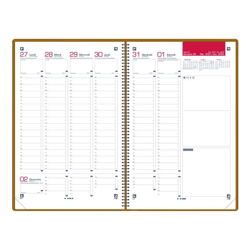 3147280268083-Agenda Voyage - 1 semaine sur 2 pages - 16 x 24 cm - marron - Oxford-P_405149731_2-1