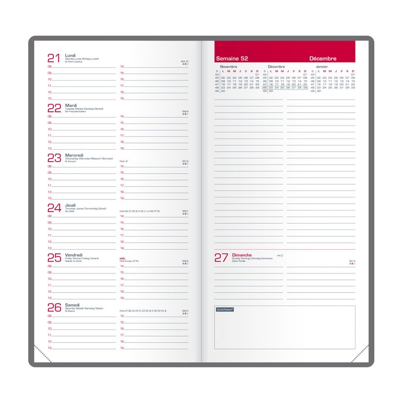 3147280267451-Agenda à élastique Office - 1 semaine sur 2 pages - 9 x 17 cm - gris/rouge - Oxford-P_405149743_2-1