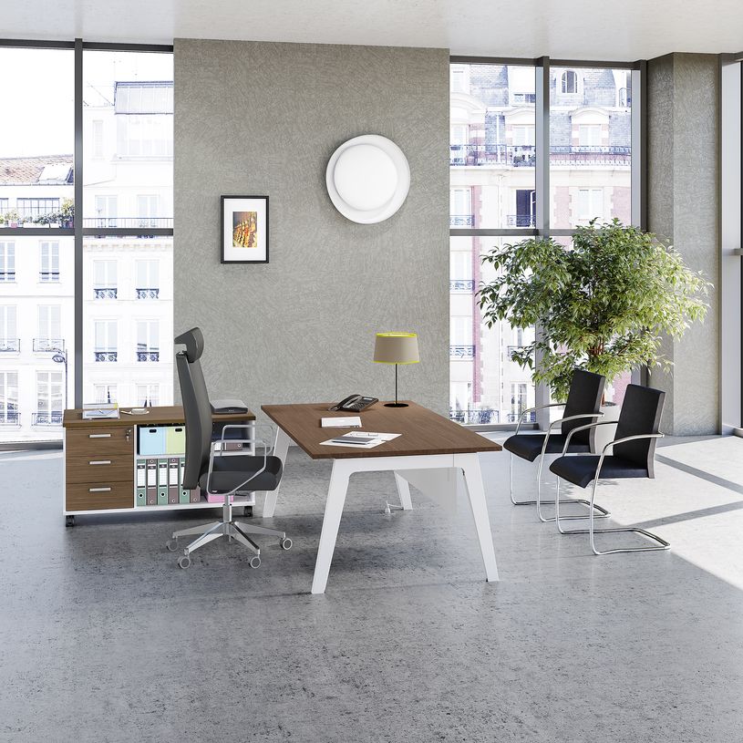 3253310300637-Bureau STEELY Manager - L180 x P100 x H72,5 cm - plateau imitation noyer - pieds carbone-P_405150769_2-1