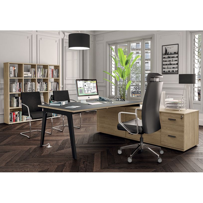 3253310392458-Bureau STEELY Manager - L180 x P100 x H72,5 cm - console retour à gauche (2 tiroirs) L200 x P60 x H72,5 cm - pieds car-P_405150773_2-1