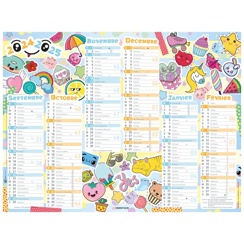 3664447165219-Calendrier Kawaii- 6 mois par face - 21 x 26,5 cm - Oberthur-P_405161983_1-0