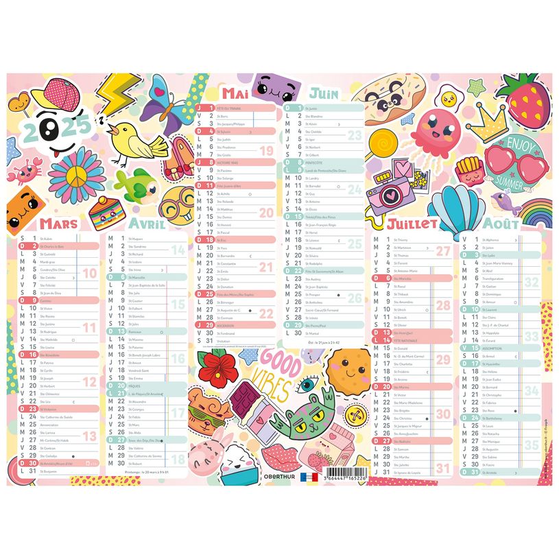 3664447165226-Calendrier Kawaii - 6 mois par face - 32 x 42 cm - Oberthur-P_405161984_2-1