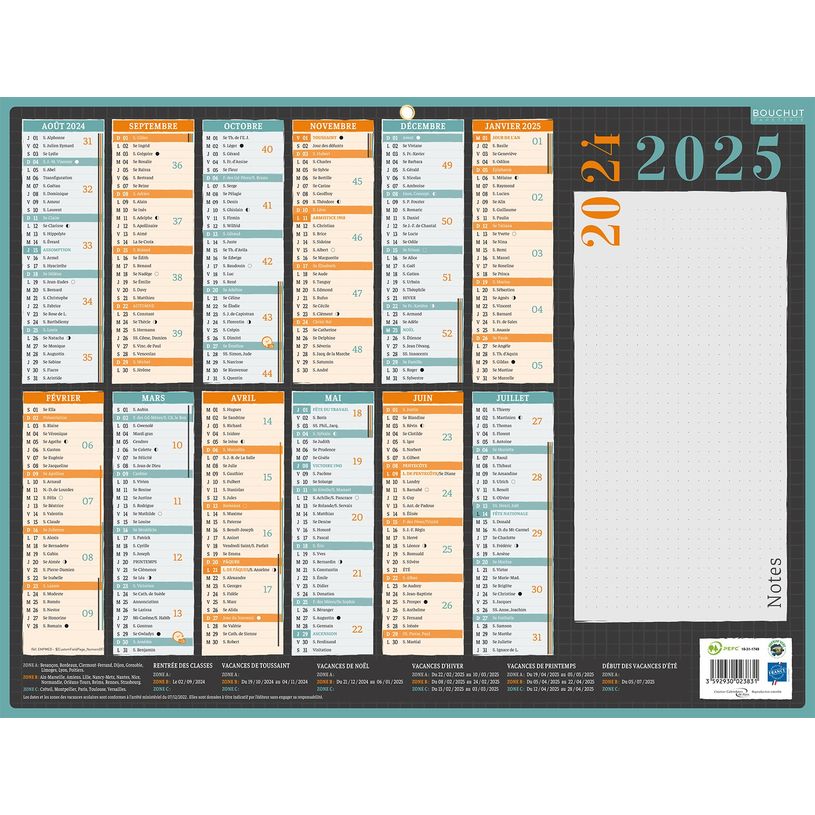3592930023831-Calendrier Emploi du temps effaçable - 12 mois sur une face - 32 x 42 cm - Bouchut-P_405162583_1-0