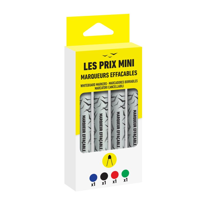 3539012004517-Les Prix Mini - Pack de 4 Marqueurs effaçables - couleurs assorties - pointe large-P_405162789_2-0
